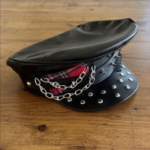 Spirit Black Cap with Silver Studs and Red Plaid Detail